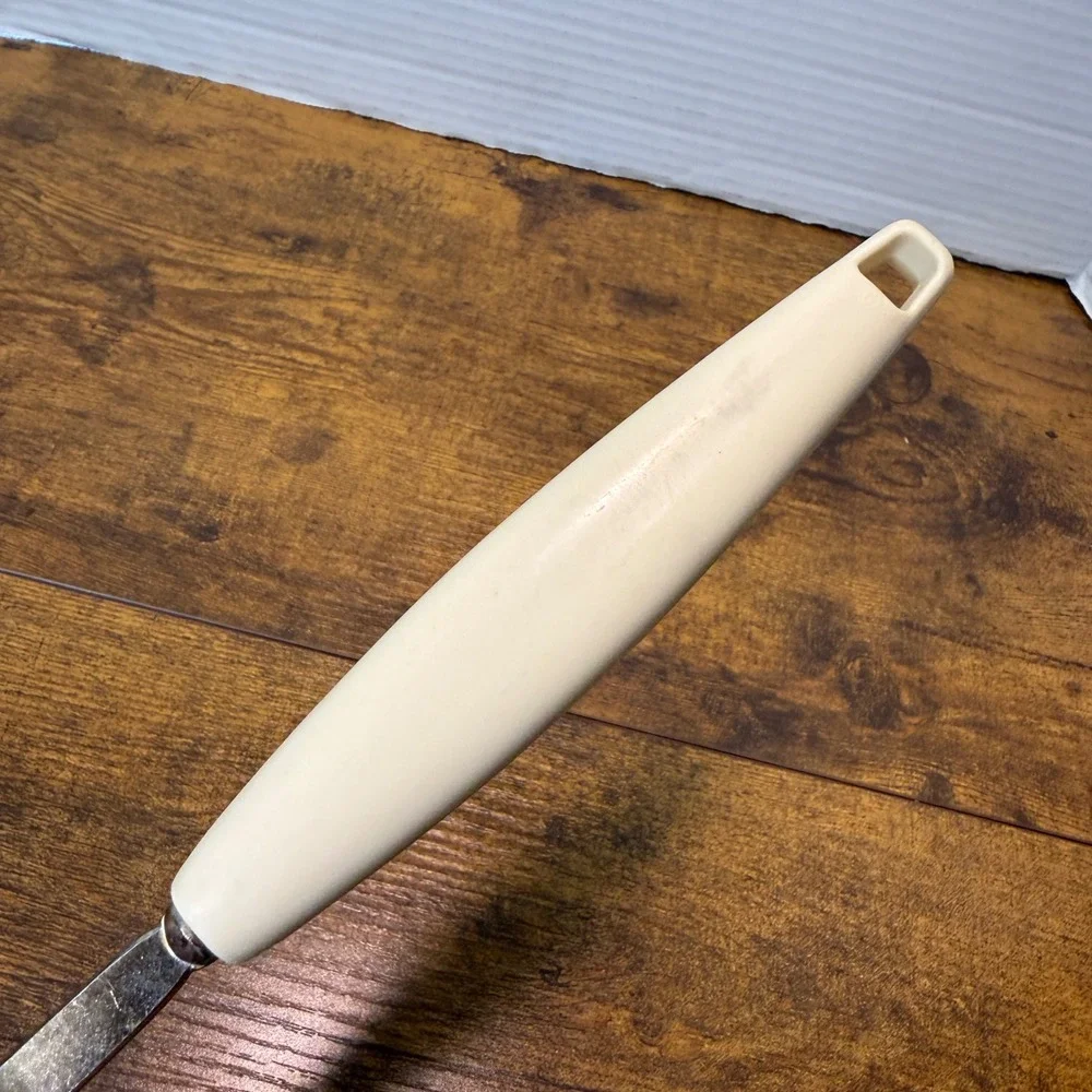 Vtg Mid Century Modern 2 Prong Serving‎ Fork Brown Cream Plastic Handle 12
